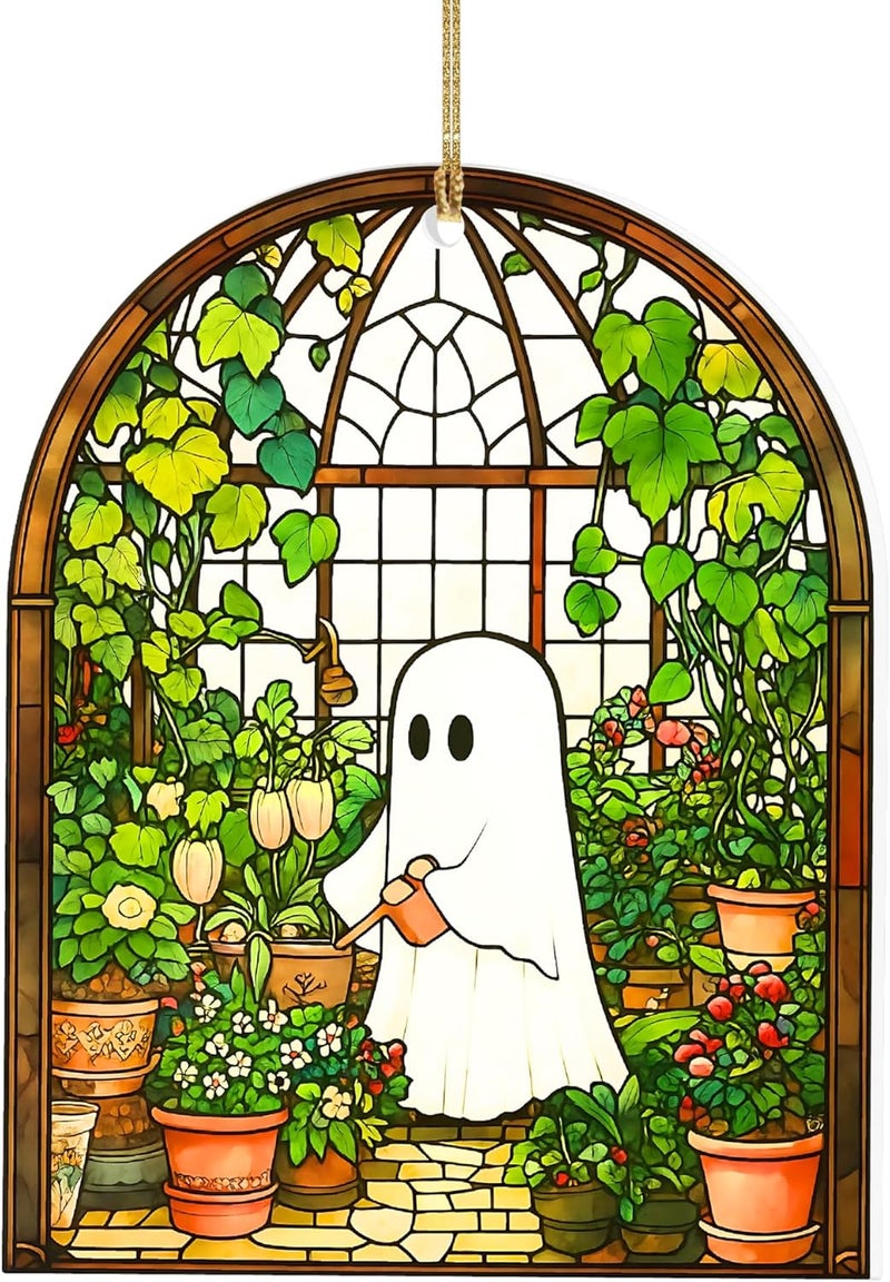 Hutato Cute Ghost Plant Ornament – Cute Halloween Decoration for Home, Office, or Garden, Ornament Gift for Plant Lovers and Collectors, Ghost Plant Suncatcher (Ma 2) - Image 1
